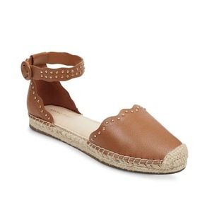 Marc Fisher| Sandal Flat Jarquis Brown Gold Studded Espadrilles | Women 9.5 M